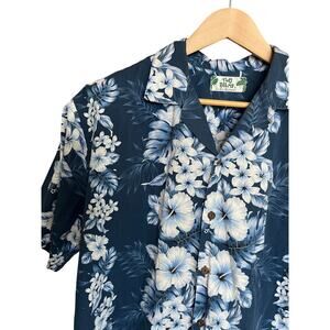 Two Palms Hawaiian Shirt Blue Floral Made in Hawaii Aloha Button Front XL